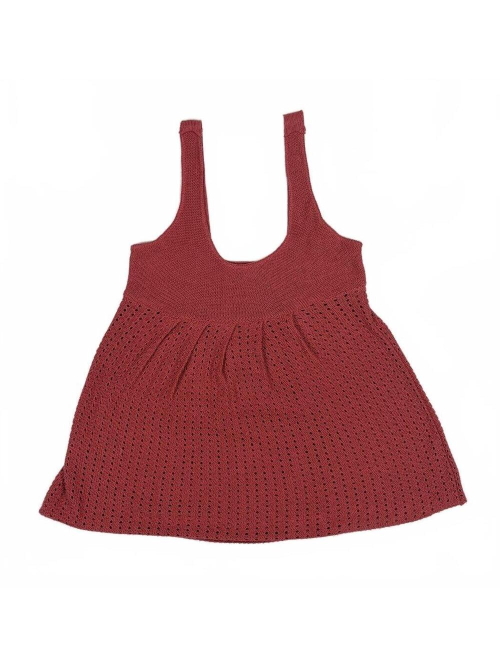 Vintage Y2K Hooked Up by IOT Babydoll Pointelle Knit Tank Top L Rust USA